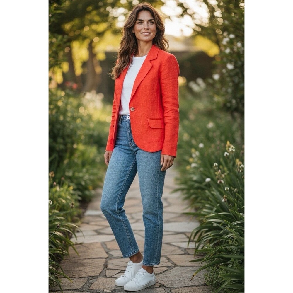 Gibson 100% Linen Blazer Women’s Small Coral One Button Cotton Lined Career